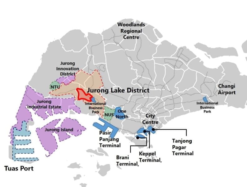 Map Location of one-north, Jurong Lake District, Jurong Innovation District and Tuas Port