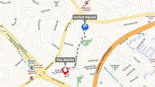 Walking Distance From The Atelier to United Square Shopping Mall